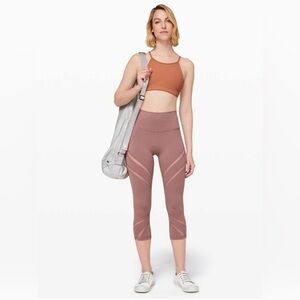 Lululemon Wunder Under High-Rise Crop 21" Mesh Red Dust Yoga Gym Leggings 4